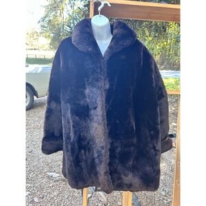 The‎ Hecht Co Black Shawl Collar Coat! Open Front! Faux Fur! Vintage!!